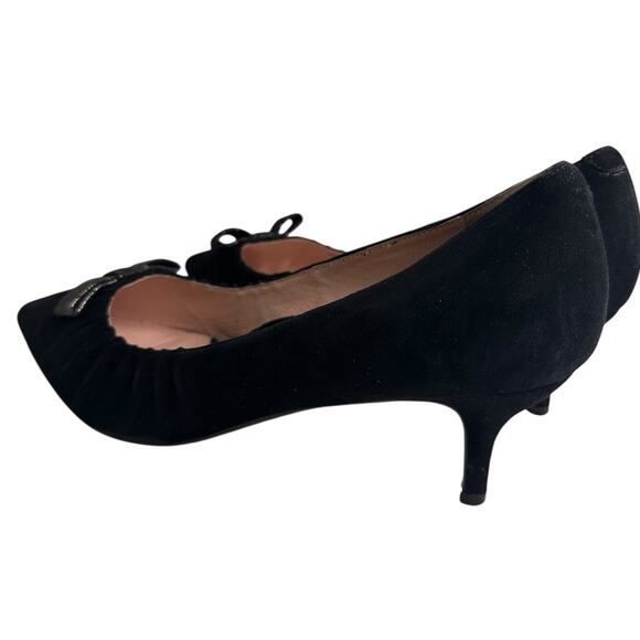 Miss L Fire Marilyn Pointed Toe Black Suede Kitten Heel 1950s Sz 40 Retro Bow EC - Picture 6 of 16